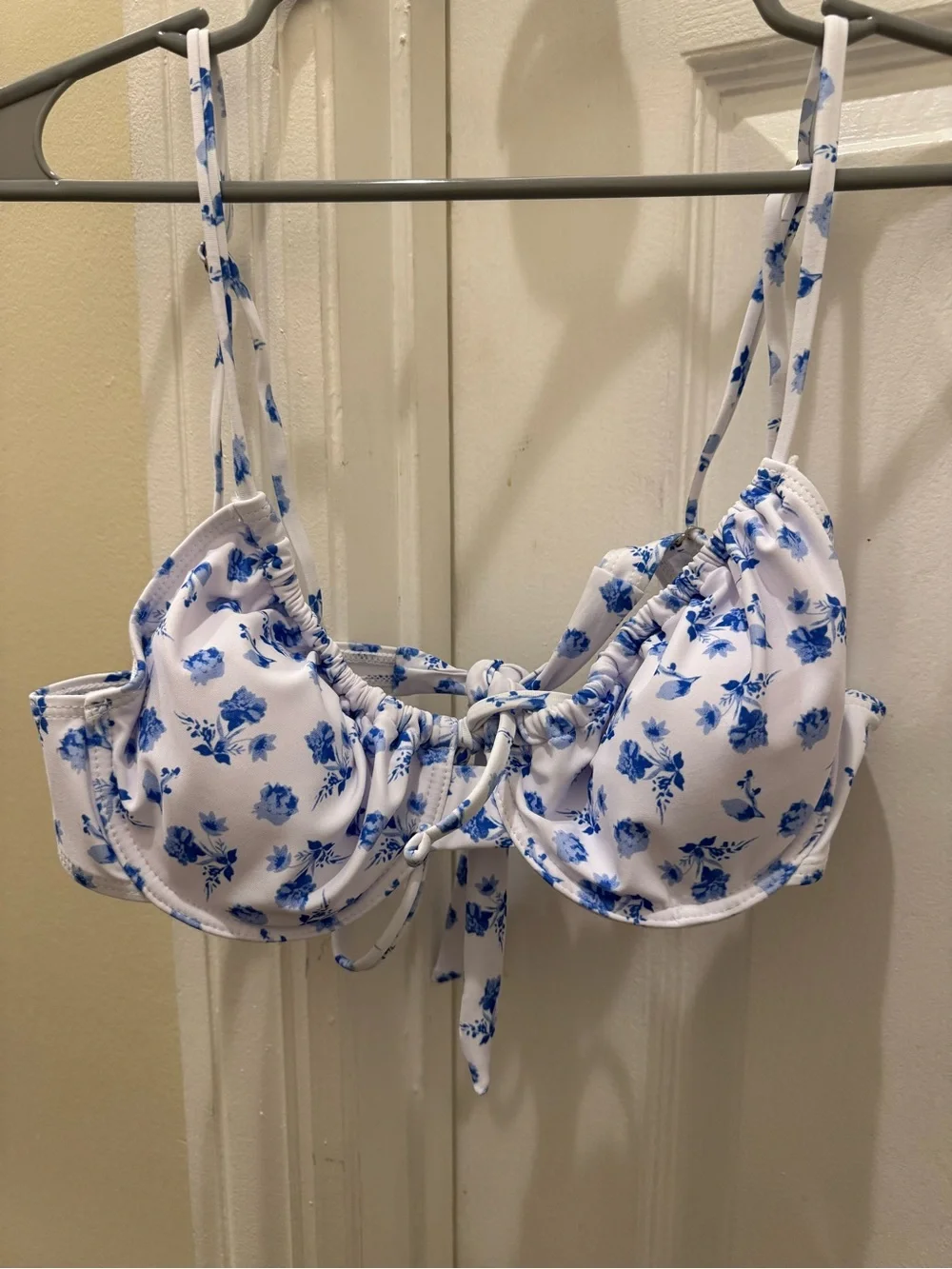 Blue Floral Tie-Back Bikini Top